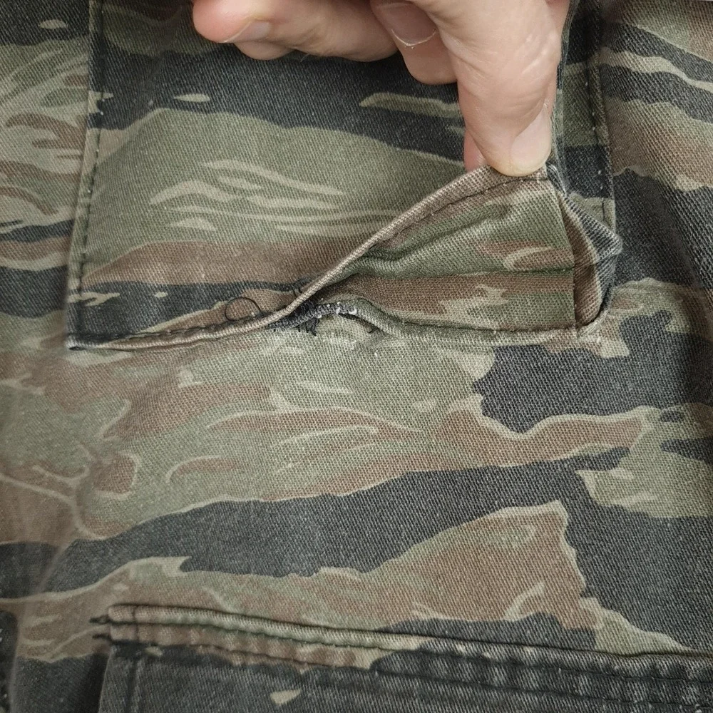 Vintage Tiger Stripe Camo Jacket Mens Large Green Military Canvas Combat Field